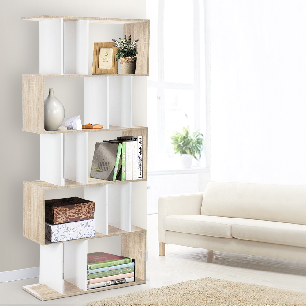 Artiss Rita 5-Tier Bookshelf White and Oak