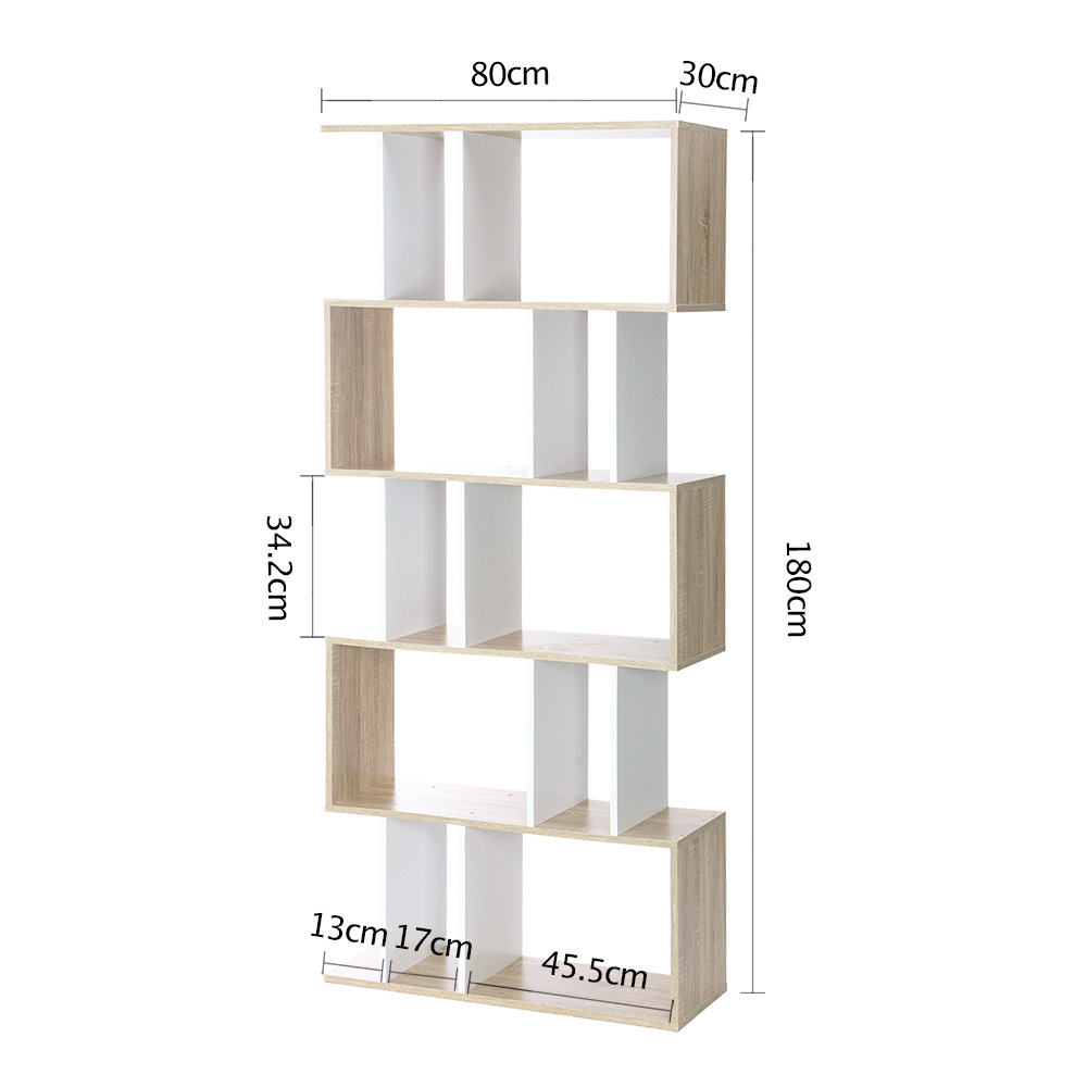 Artiss Rita 5-Tier Bookshelf White and Oak view 4