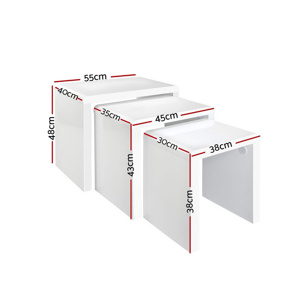 Artiss Nesting Coffee Table Set of 3 Glossy White view 2