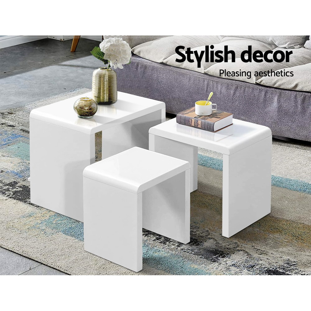 Artiss Nesting Coffee Table Set of 3 Glossy White view 4
