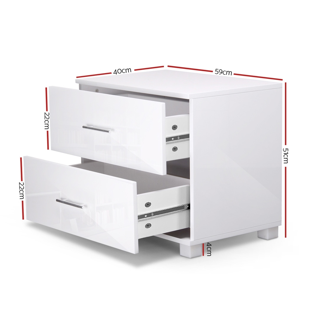 Artiss High Gloss Bedside Table, 2 Drawers, White view 2