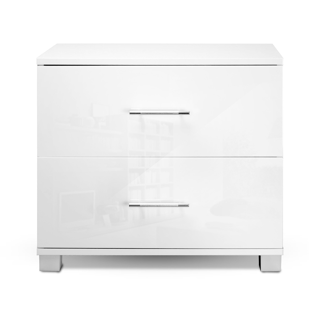 Artiss High Gloss Bedside Table, 2 Drawers, White view 3