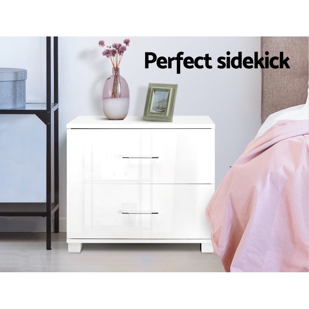 Artiss High Gloss Bedside Table, 2 Drawers, White view 4