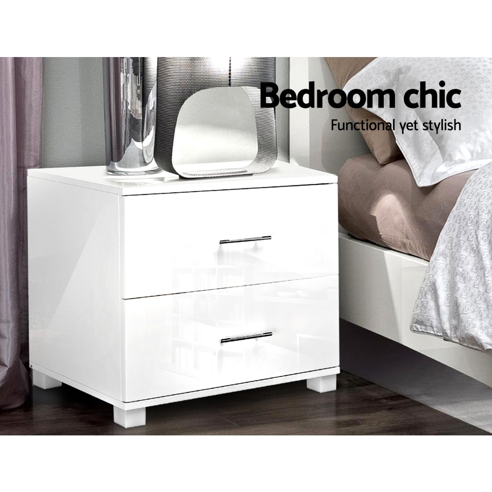 Artiss High Gloss Bedside Table, 2 Drawers, White view 5