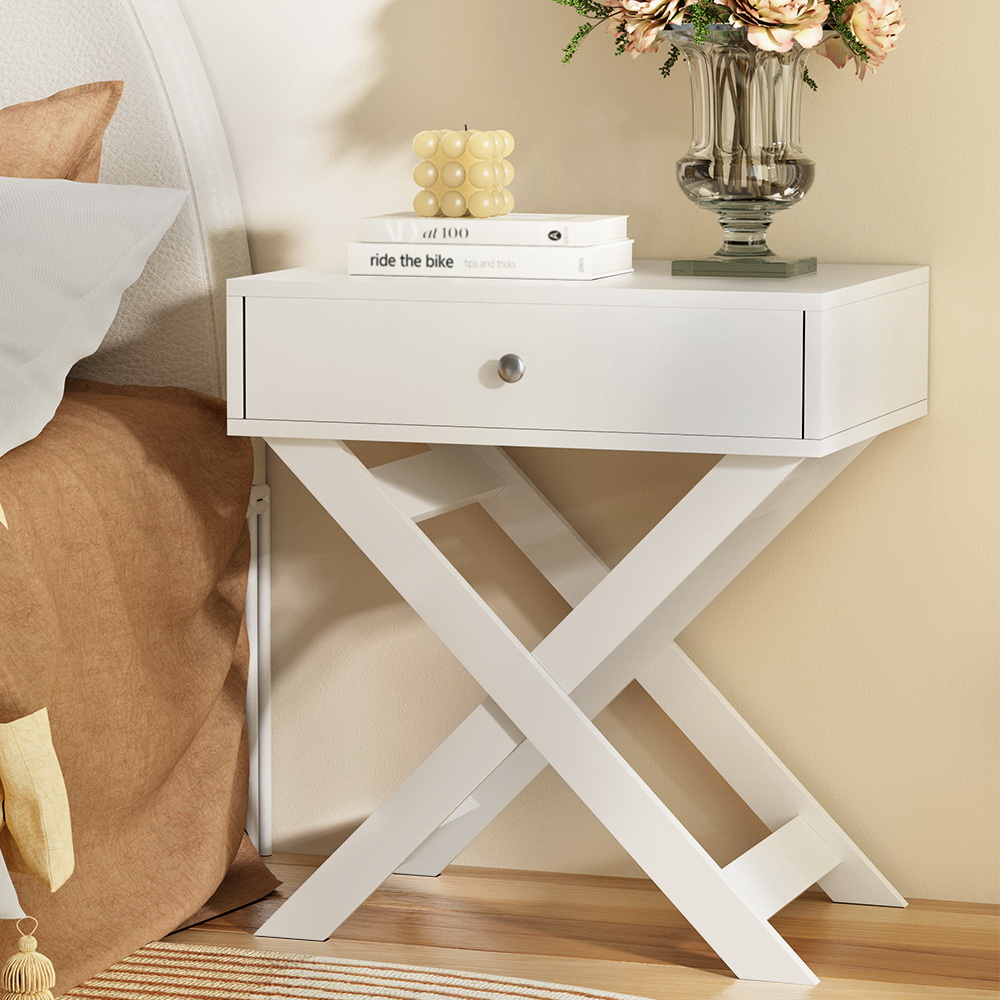Artiss QARA Bedside Table with Storage Drawer, White