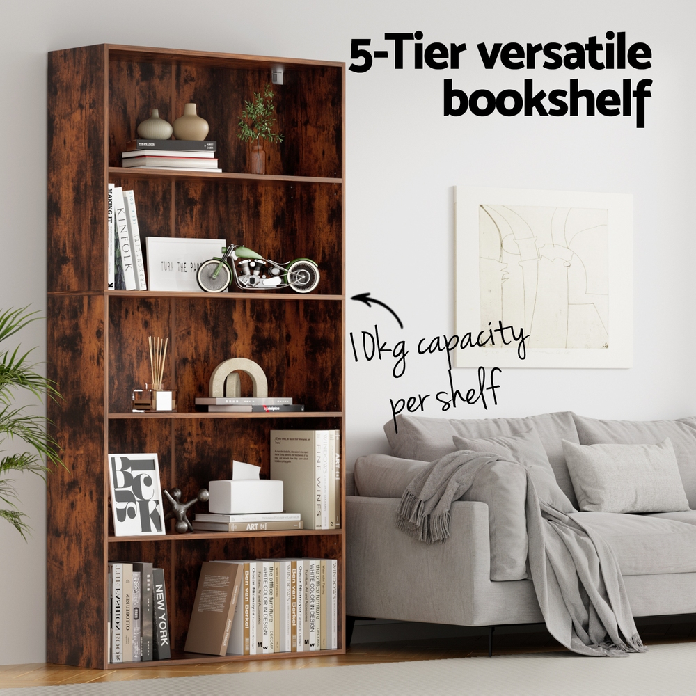 Artiss 5-Tier Bookshelf Walnut view 5