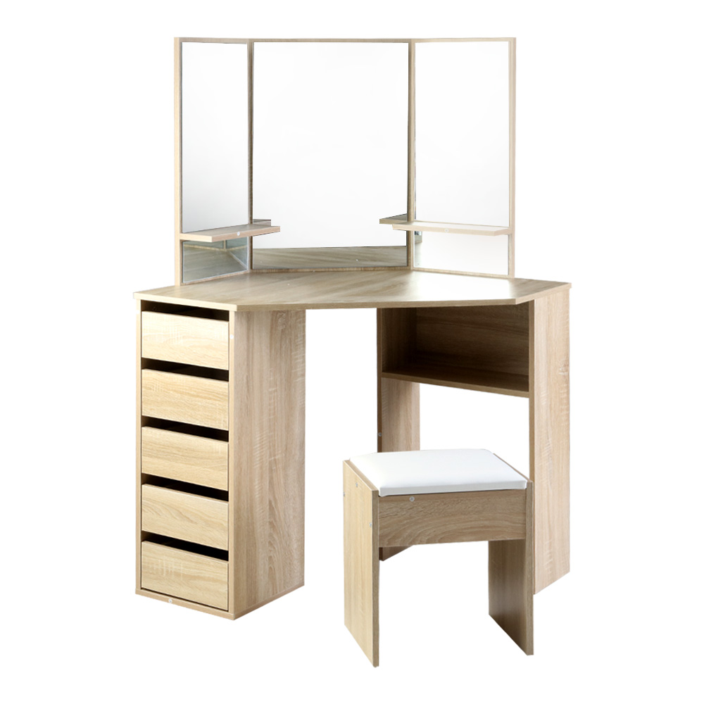 Artiss Corner Dressing Table Stool Set, 5 Drawers view 3
