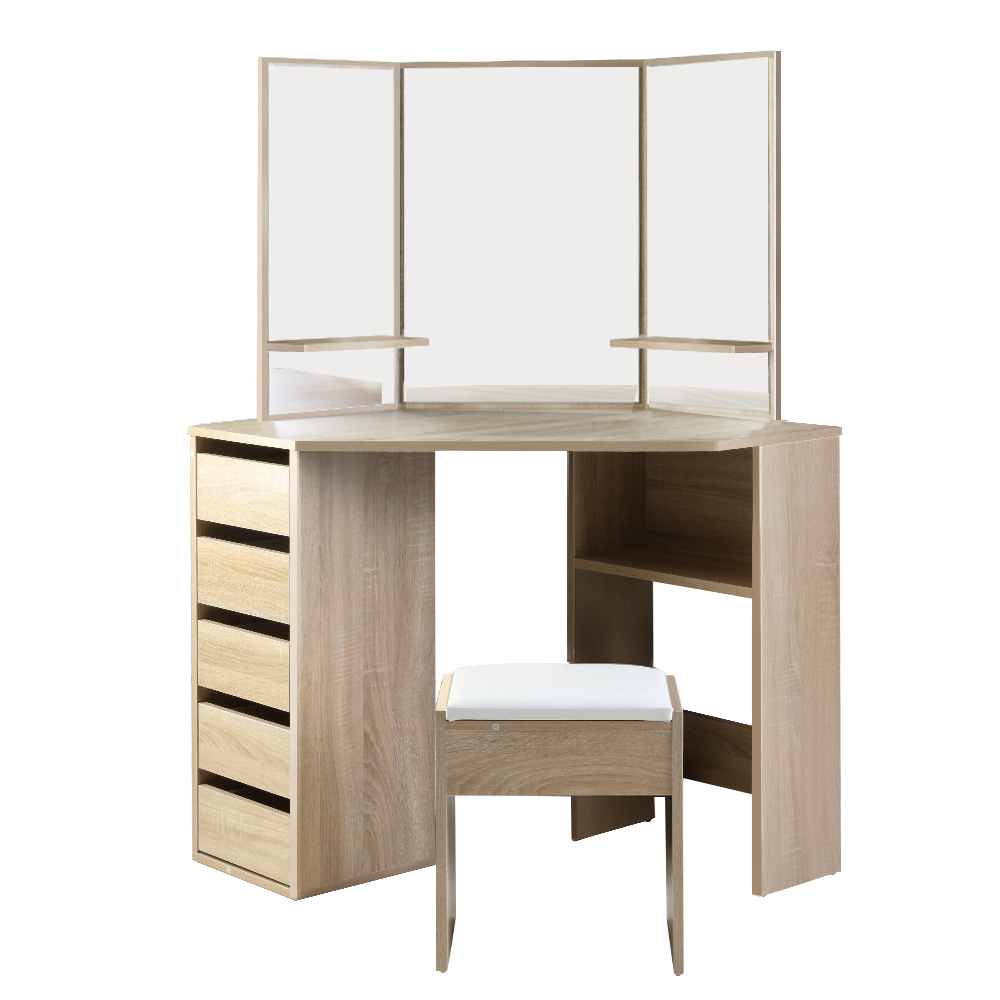 Artiss Corner Dressing Table Stool Set, 5 Drawers view 5