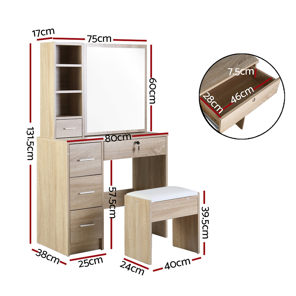 Artiss Diane Dressing Table Stool Set, Sliding Mirror view 4