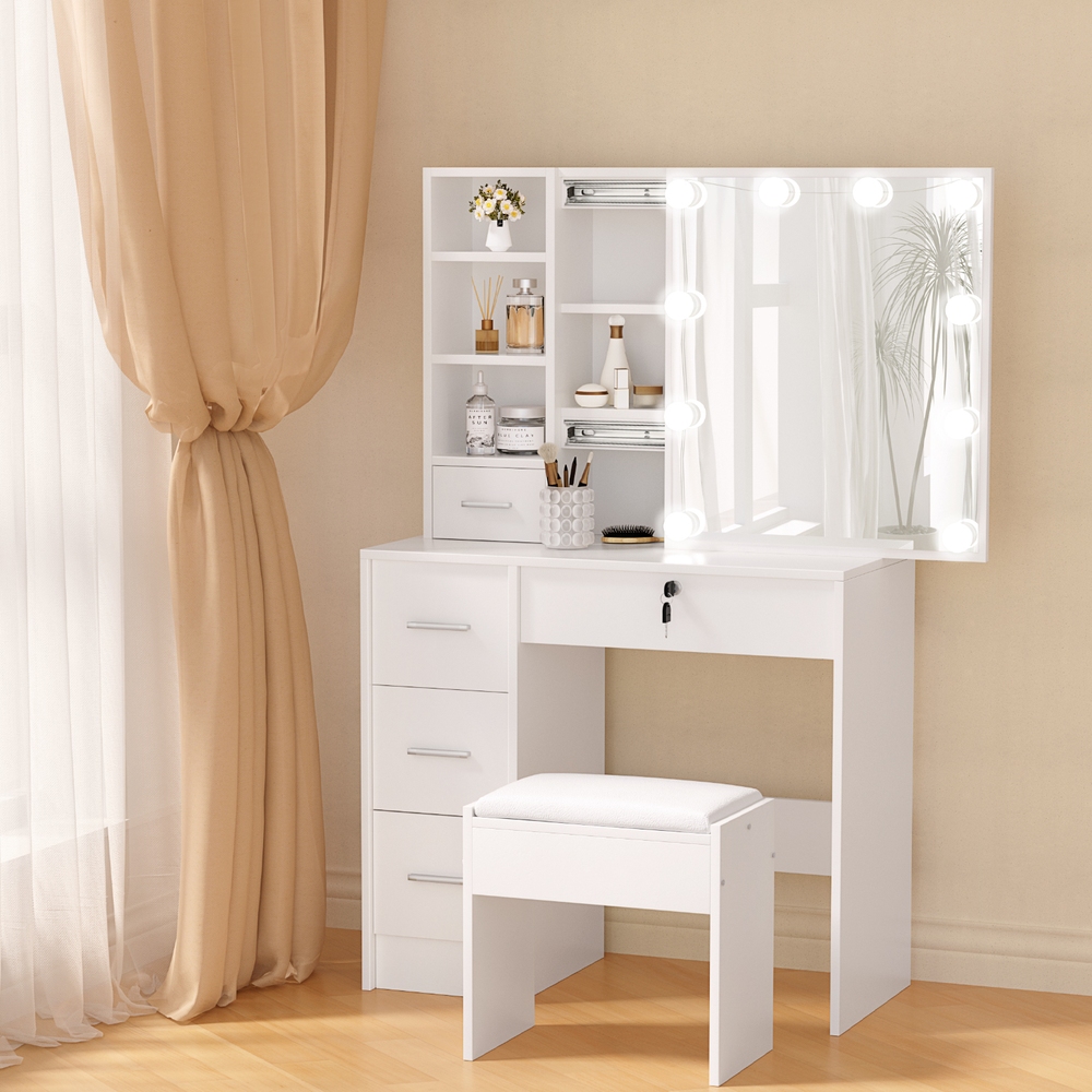 Artiss Dylan Dressing Table Set with Stool, 10 LED Bulbs