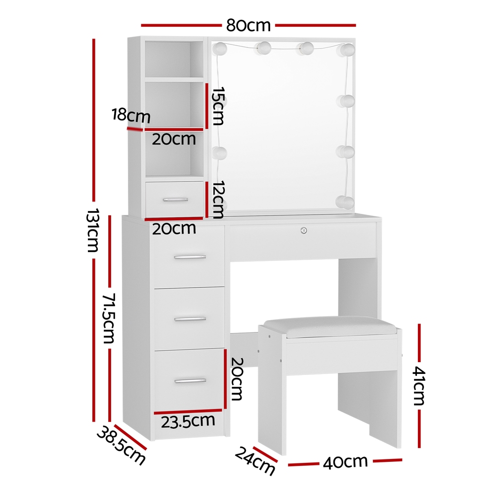 Artiss Dylan Dressing Table Set with Stool, 10 LED Bulbs view 3