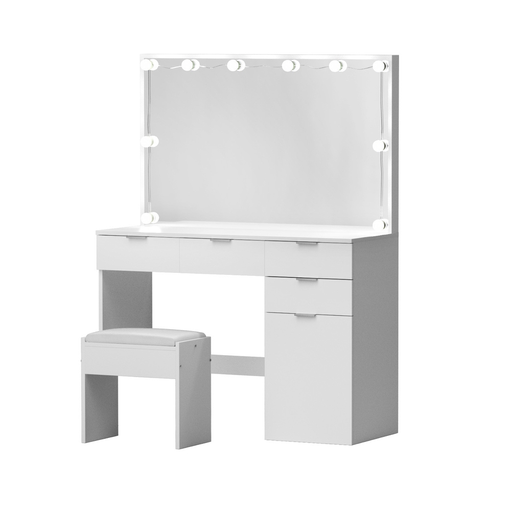 Artiss Dressing Table Set with Stool, 10 LED Bulbs, White
