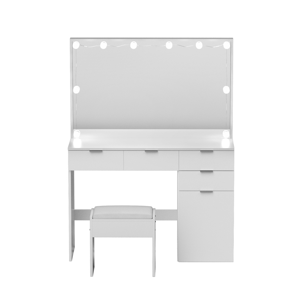 Artiss Dressing Table Set with Stool, 10 LED Bulbs, White view 4