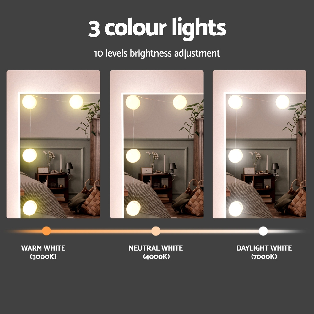 Artiss Dressing Table Set with Stool, 10 LED Bulbs, White view 5