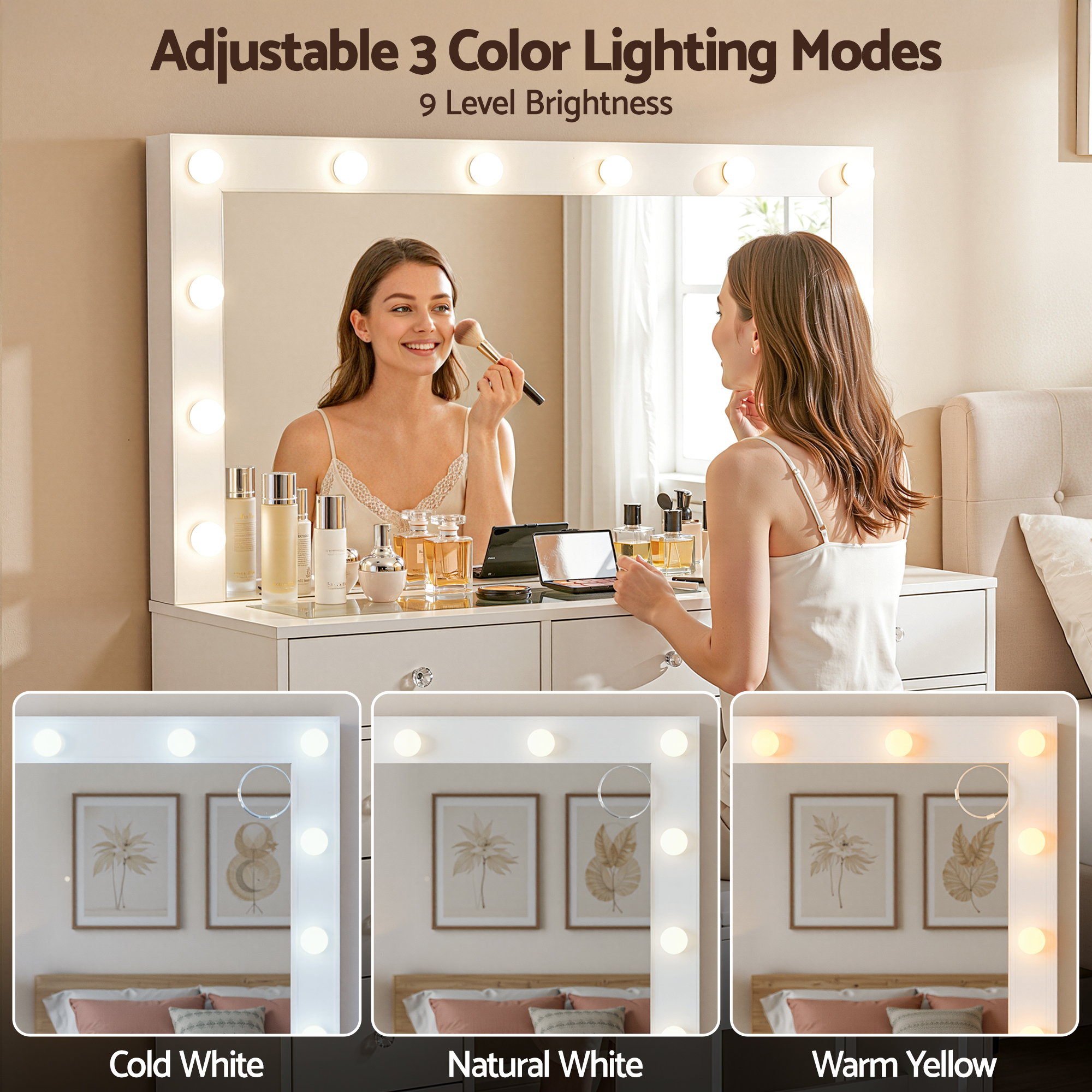 Artiss Dressing Table Vanity Set, LED Bulbs & Charging Station view 5