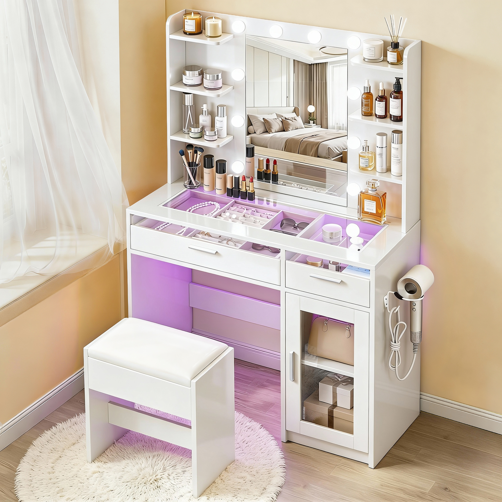Artiss Dressing Table Vanity Desk Set, 10 LED RGB Bulbs
