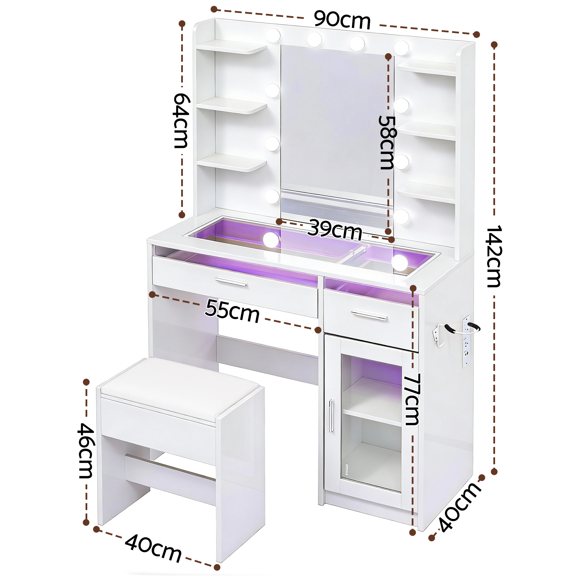 Artiss Dressing Table Vanity Desk Set, 10 LED RGB Bulbs view 3