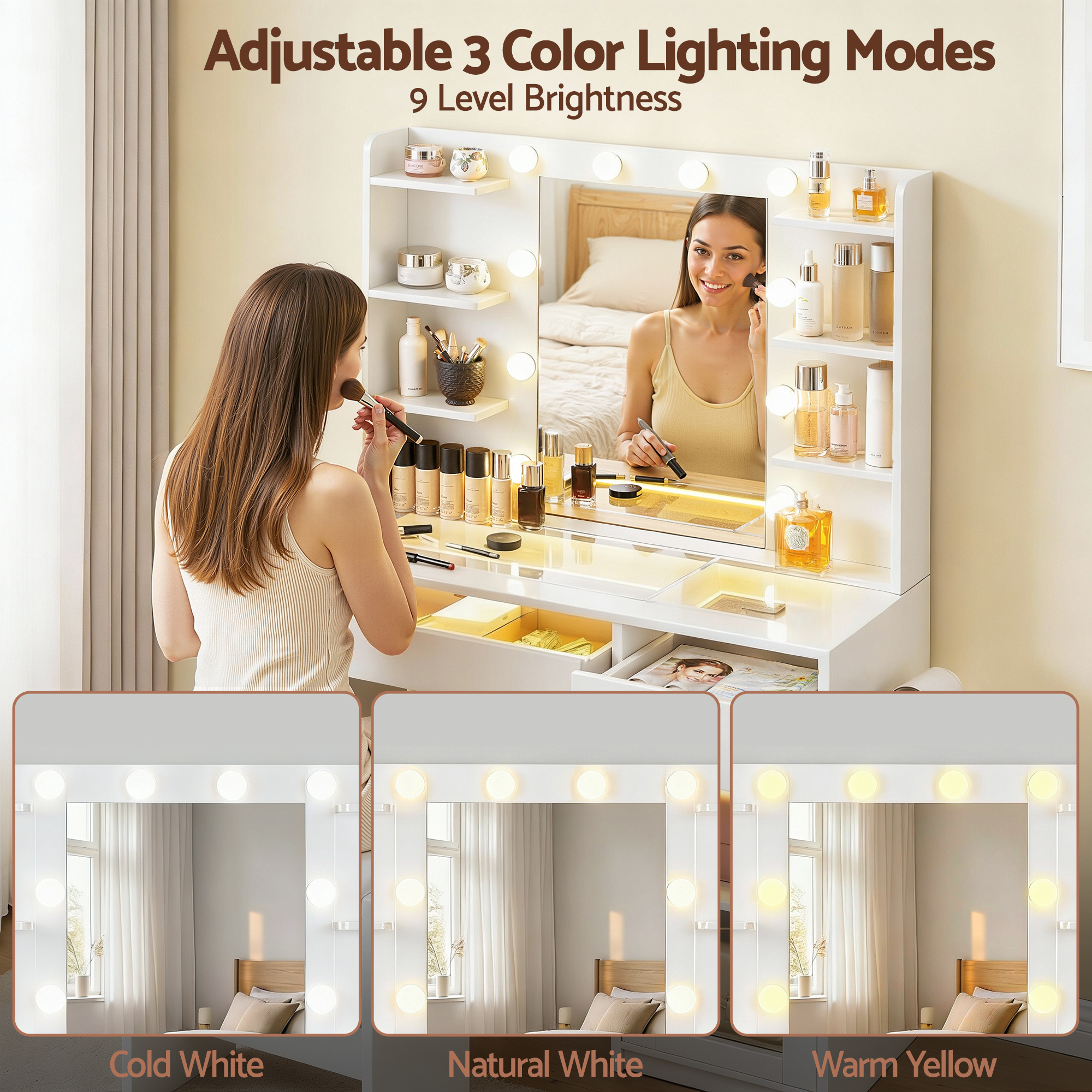 Artiss Dressing Table Vanity Desk Set, 10 LED RGB Bulbs view 5