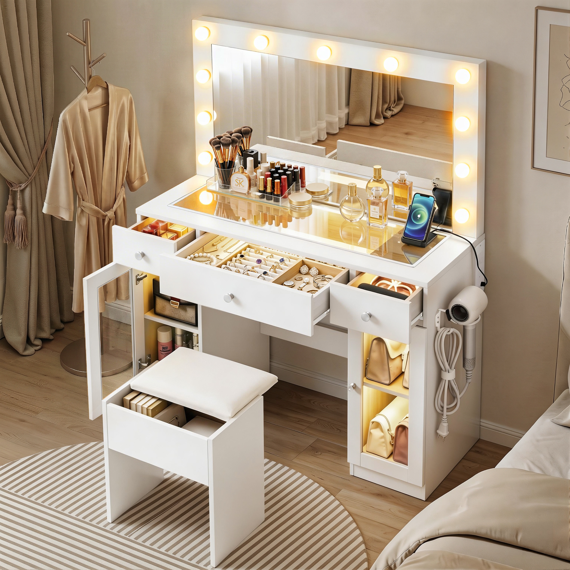 Artiss Dressing Table Vanity Desk Set, RGB LED Lighting
