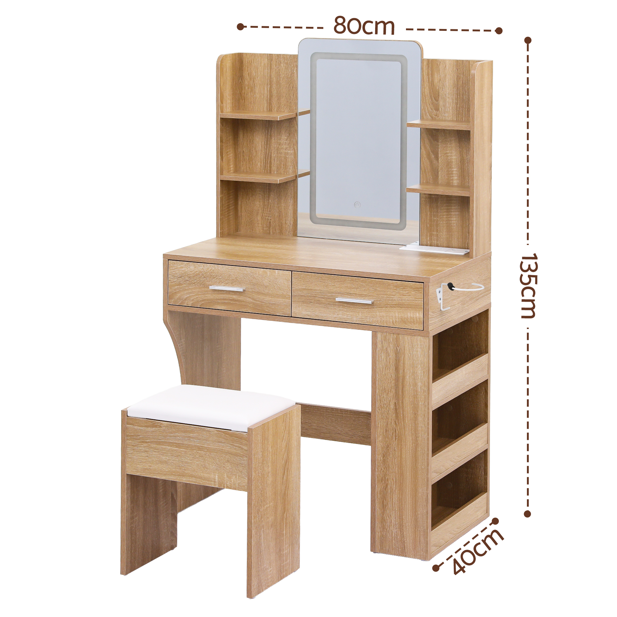 Artiss LED Vanity Dressing Table Set with Stool, Wood view 3