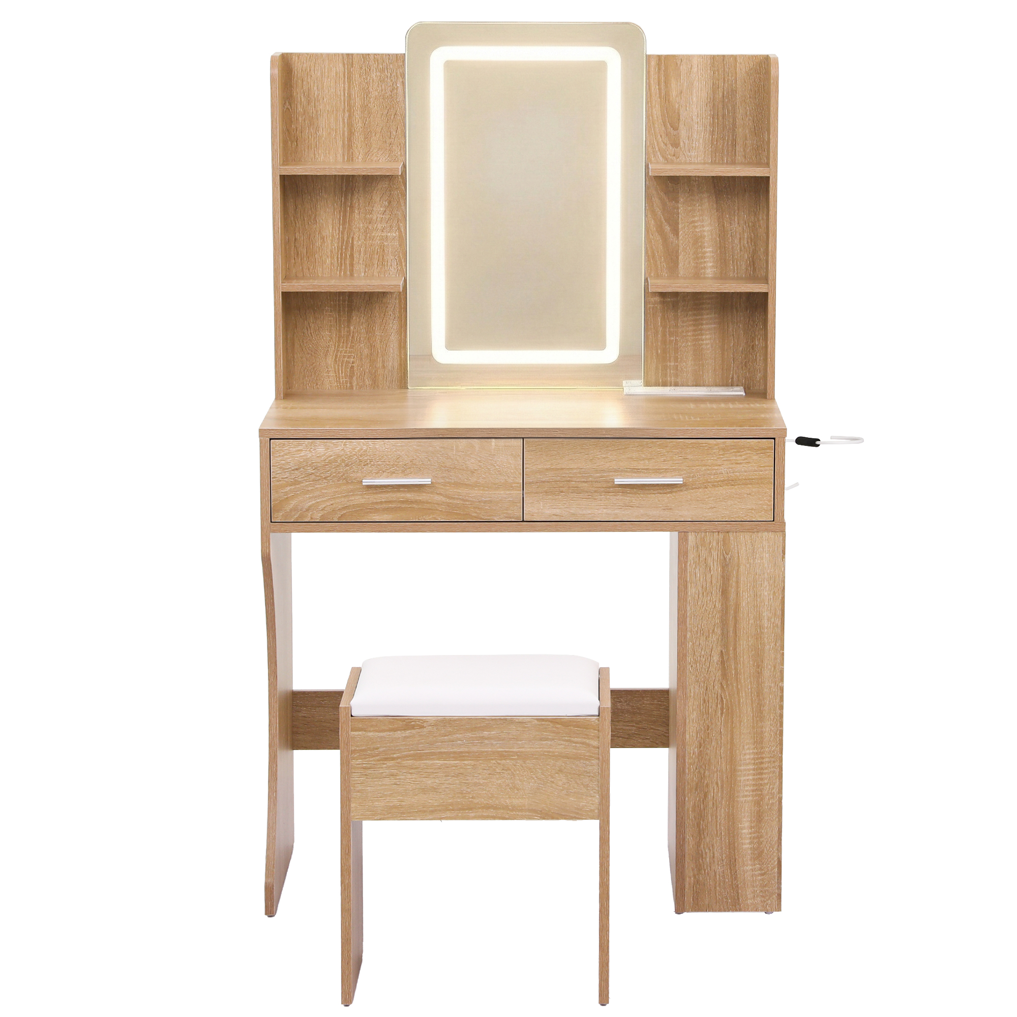 Artiss LED Vanity Dressing Table Set with Stool, Wood view 4