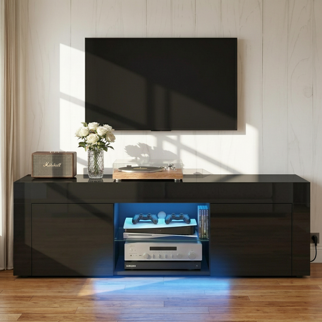 Artiss Angus Black LED TV Cabinet 130cm