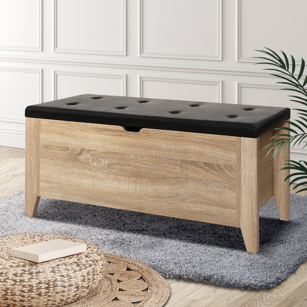 Artiss Leather Storage Ottoman Blanket Box in Oak Finish