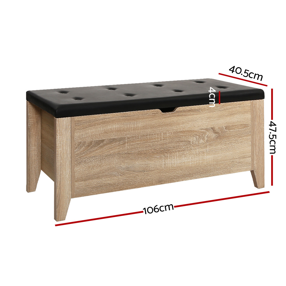 Artiss Leather Storage Ottoman Blanket Box in Oak Finish view 2