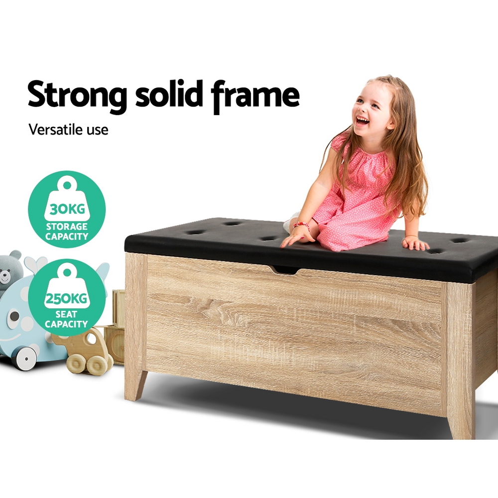 Artiss Leather Storage Ottoman Blanket Box in Oak Finish view 4