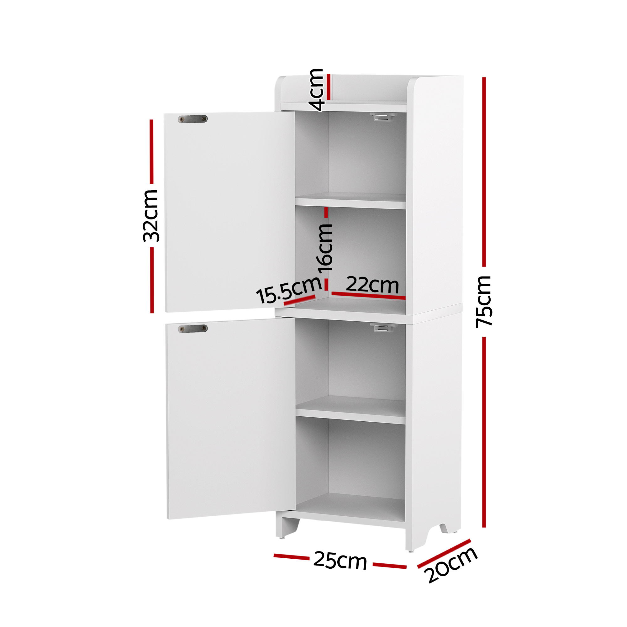 Artiss Slim Storage Cabinet White Single or Set of 2 view 3
