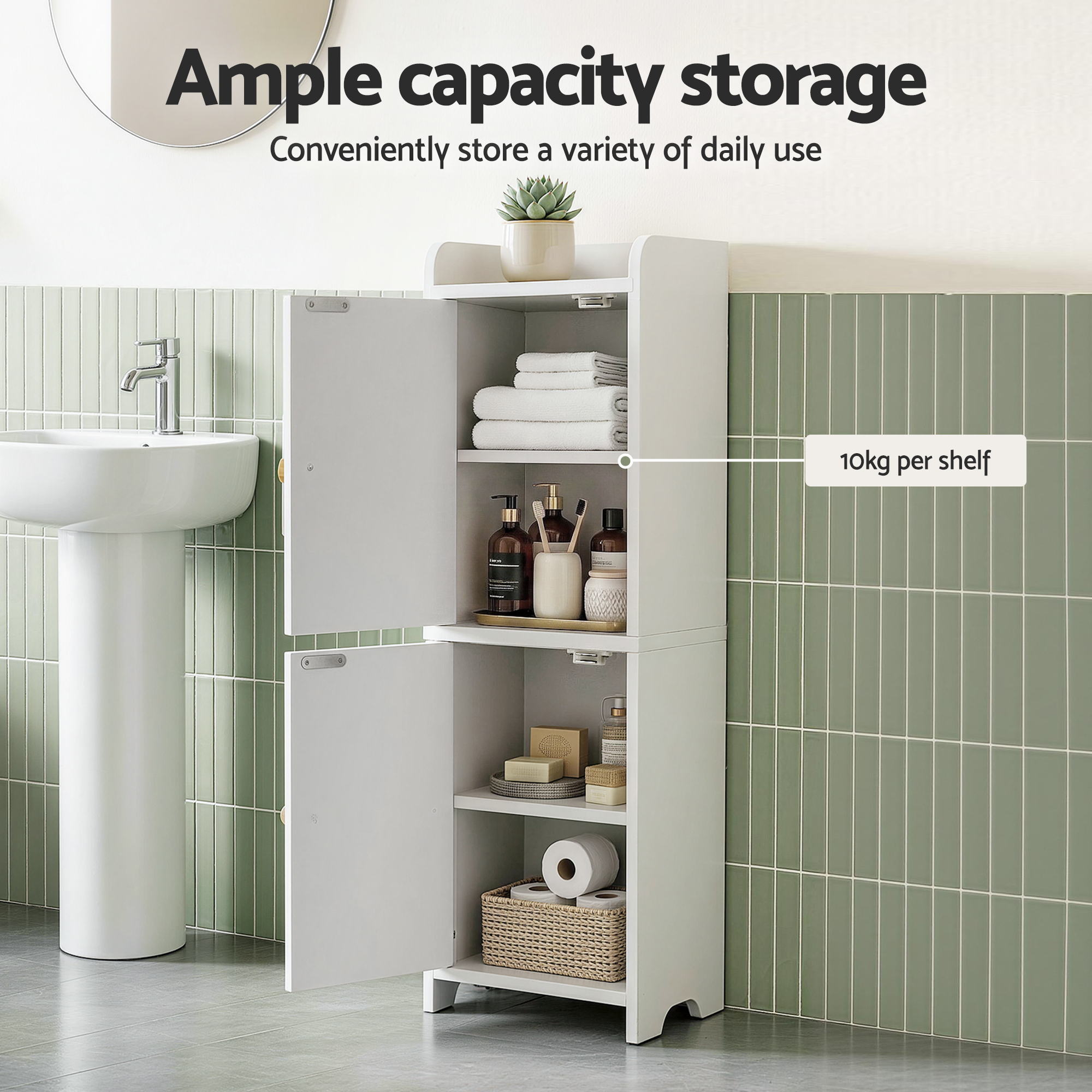 Artiss Slim Storage Cabinet White Single or Set of 2 view 5