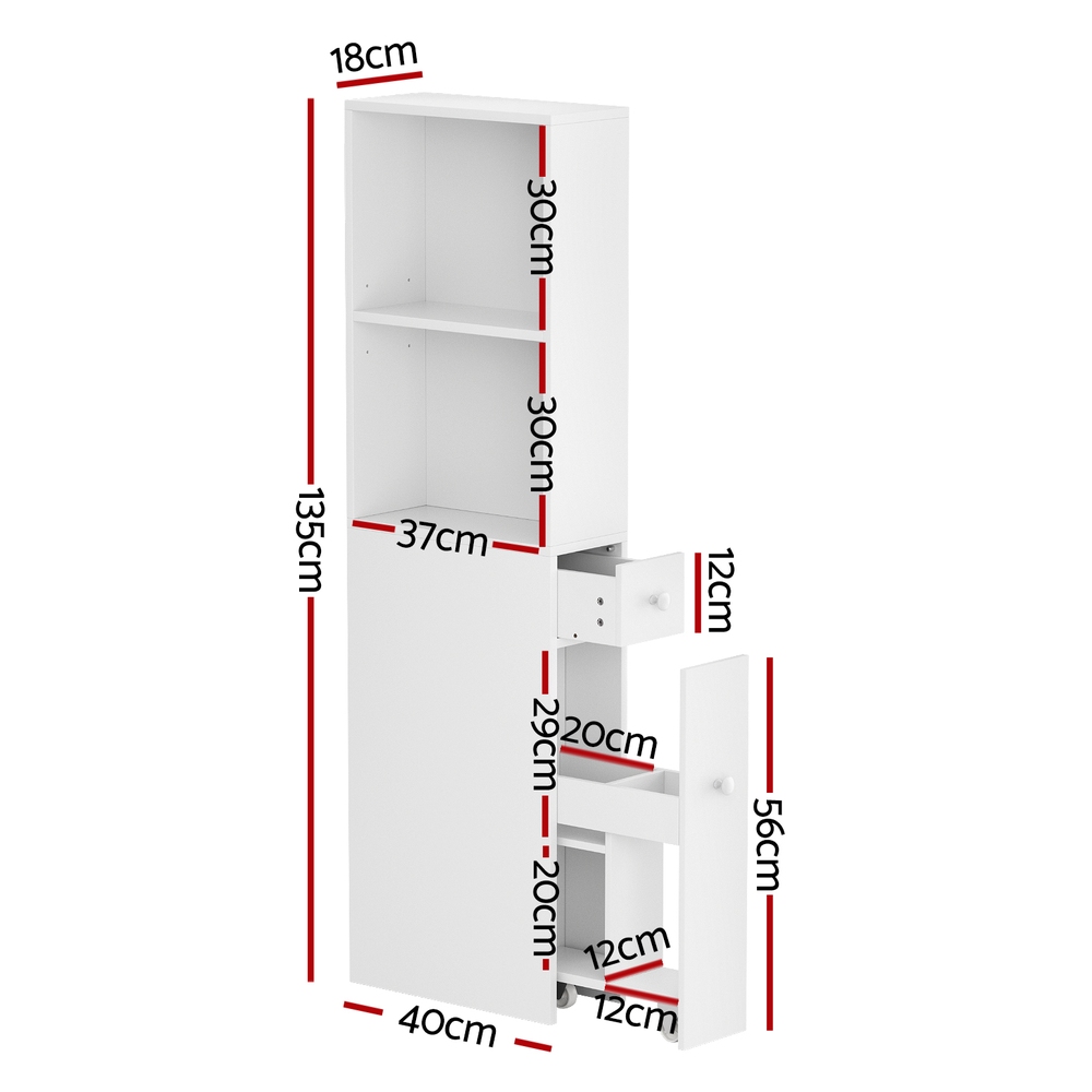 Artiss Slim Corner Bathroom Cabinet 135cm White view 3
