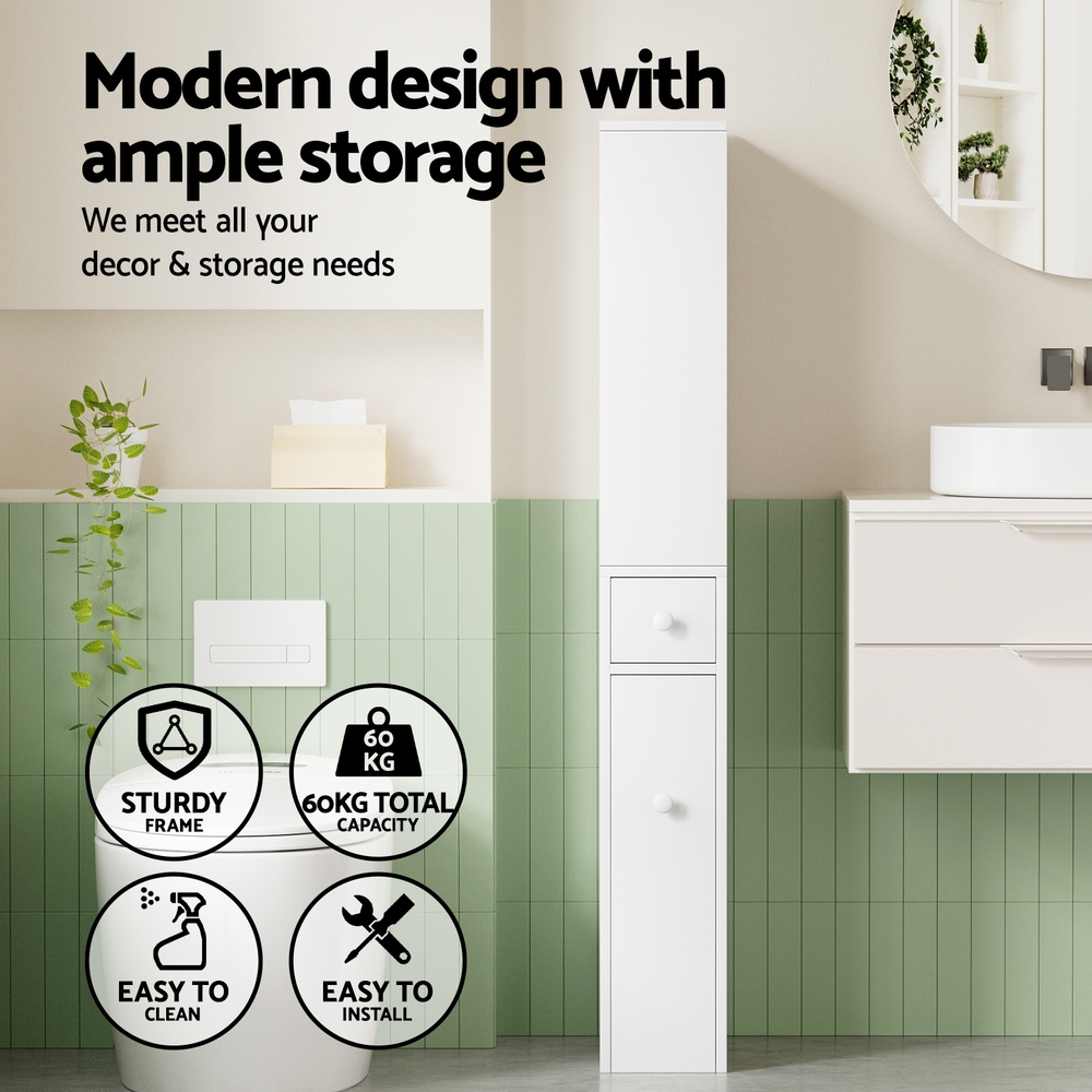 Artiss Slim Corner Bathroom Cabinet 135cm White view 5