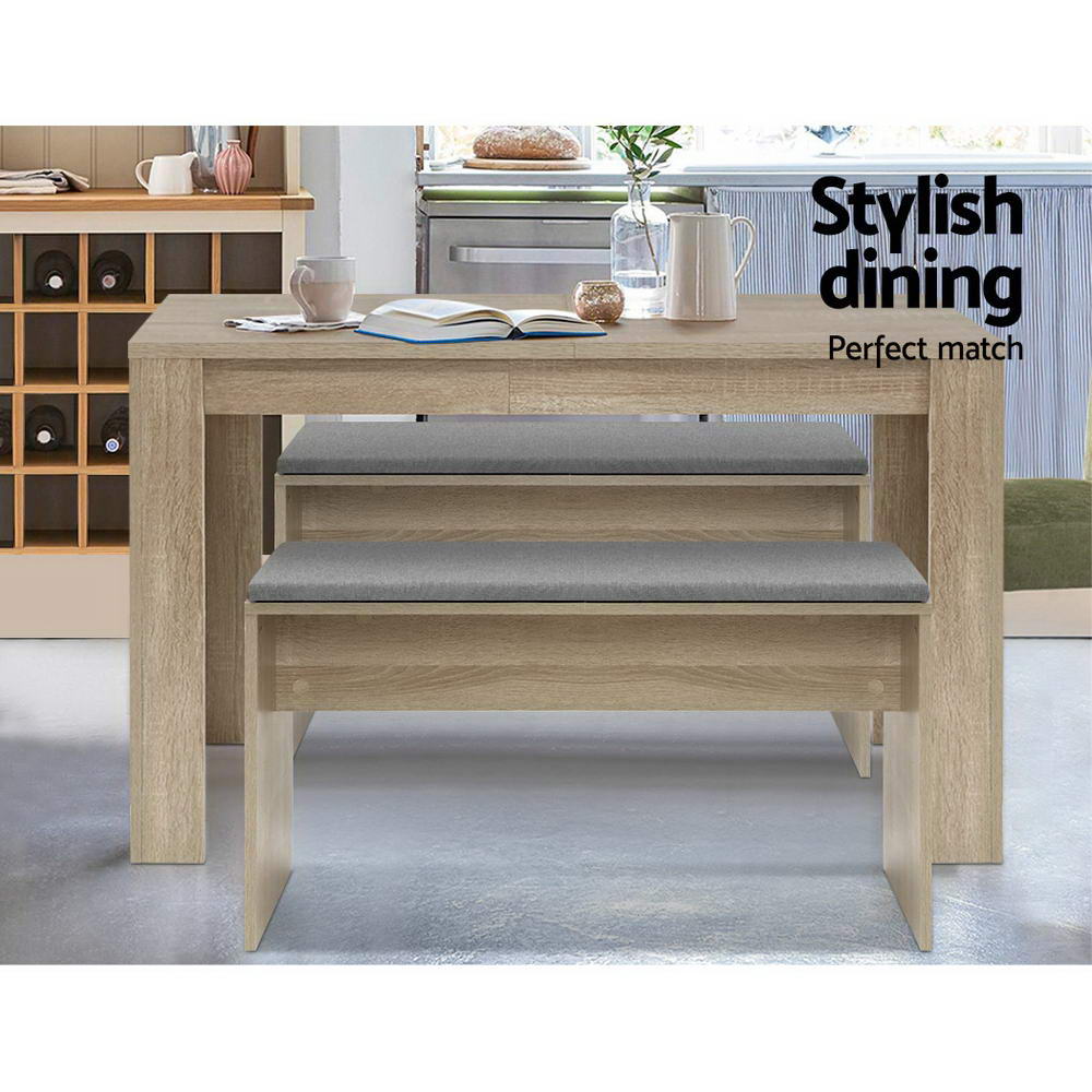 Artiss Natu Upholstered Dining Bench Oak 90cm view 3