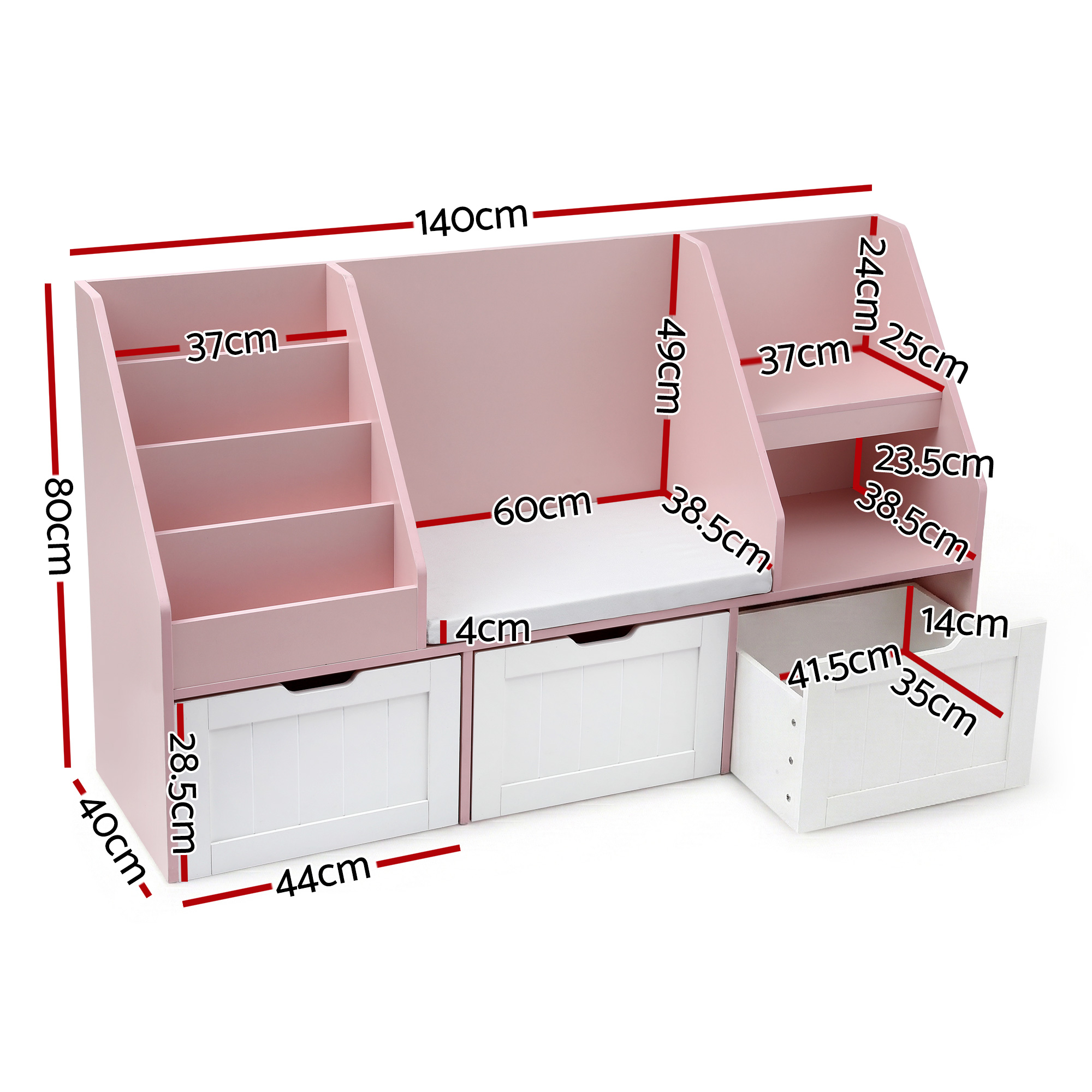 Keezi Kids Bookshelf and Storage Unit with Bench Seat view 3