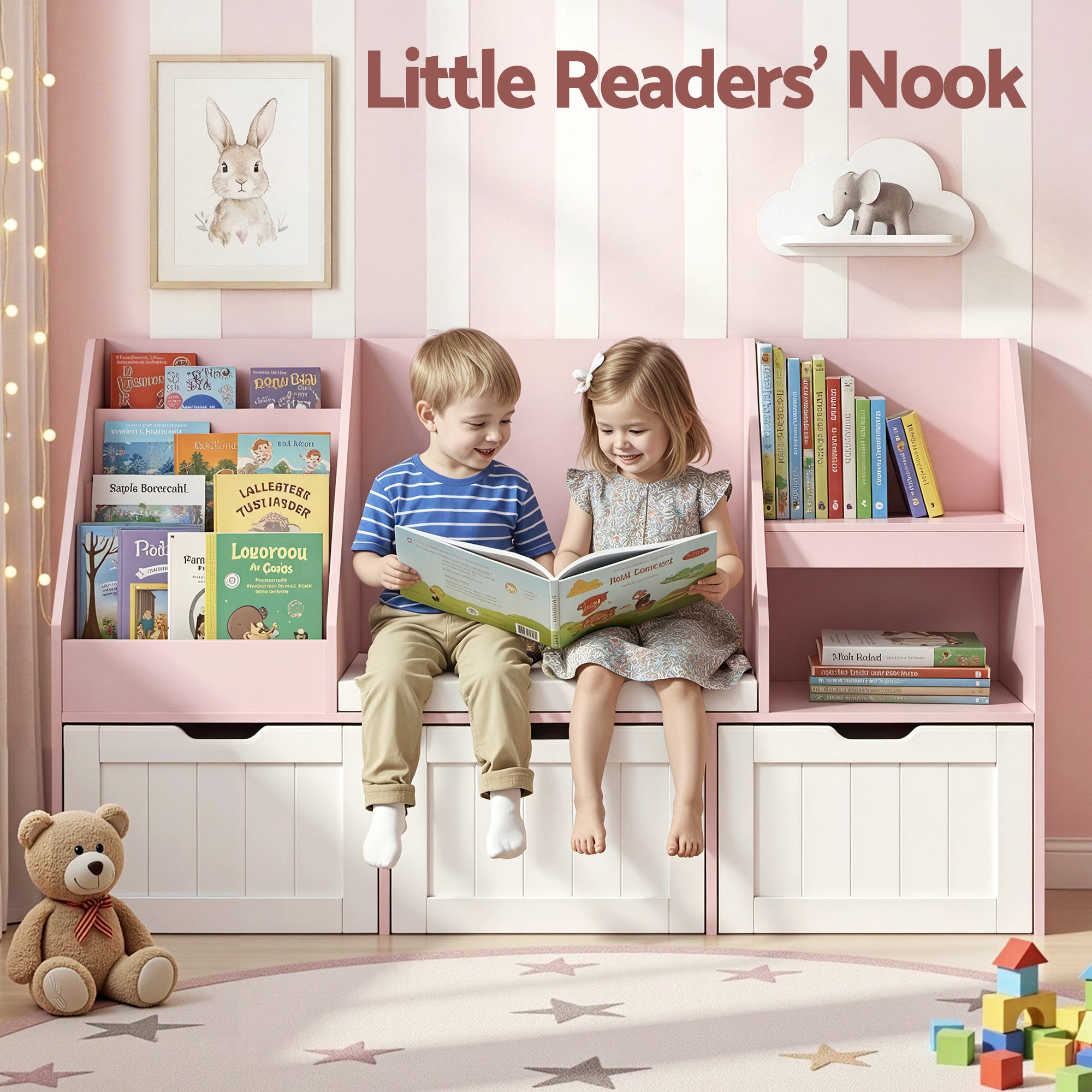 Keezi Kids Bookshelf and Storage Unit with Bench Seat view 5