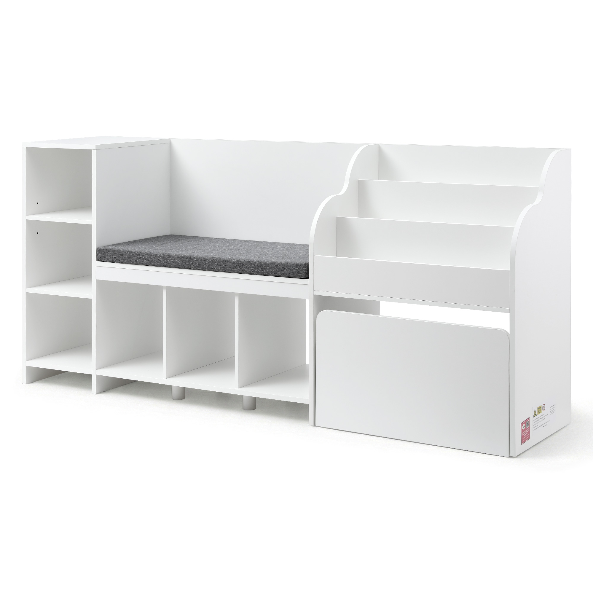 Keezi 170cm Kids Storage Unit Bookshelf Bench Seat White