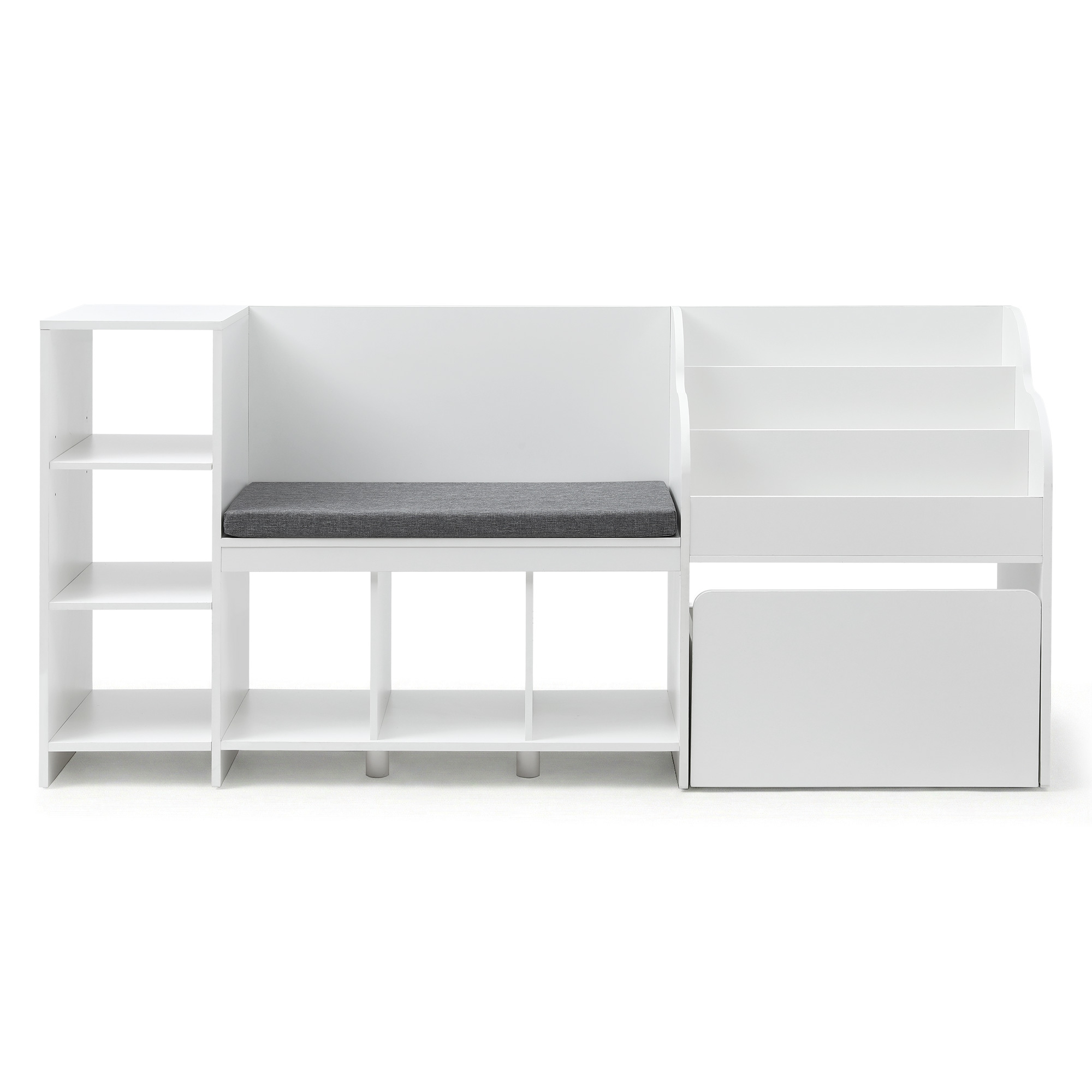 Keezi 170cm Kids Storage Unit Bookshelf Bench Seat White view 4