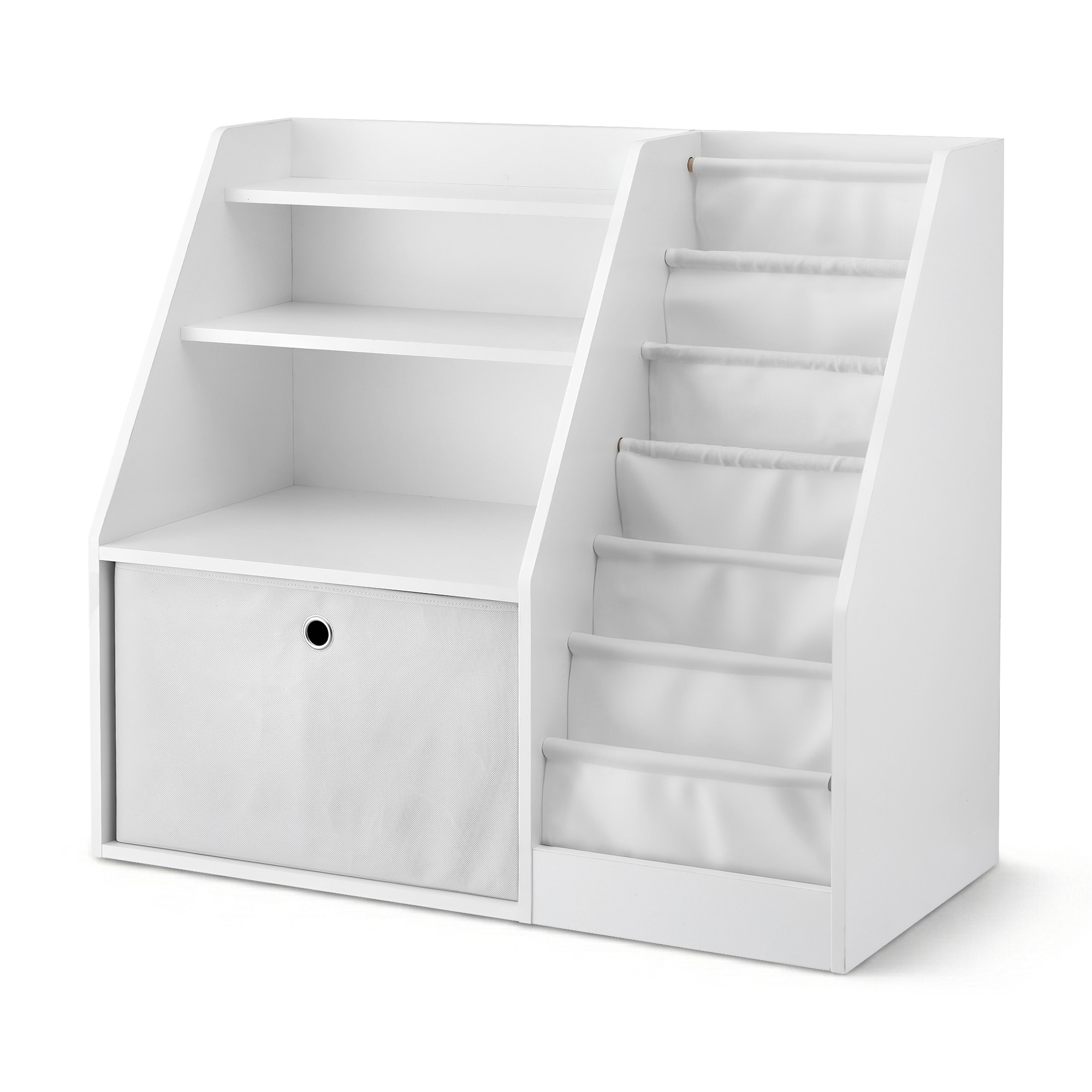 Keezi Kids Bookshelf and Storage Organizer with Sling Pouches