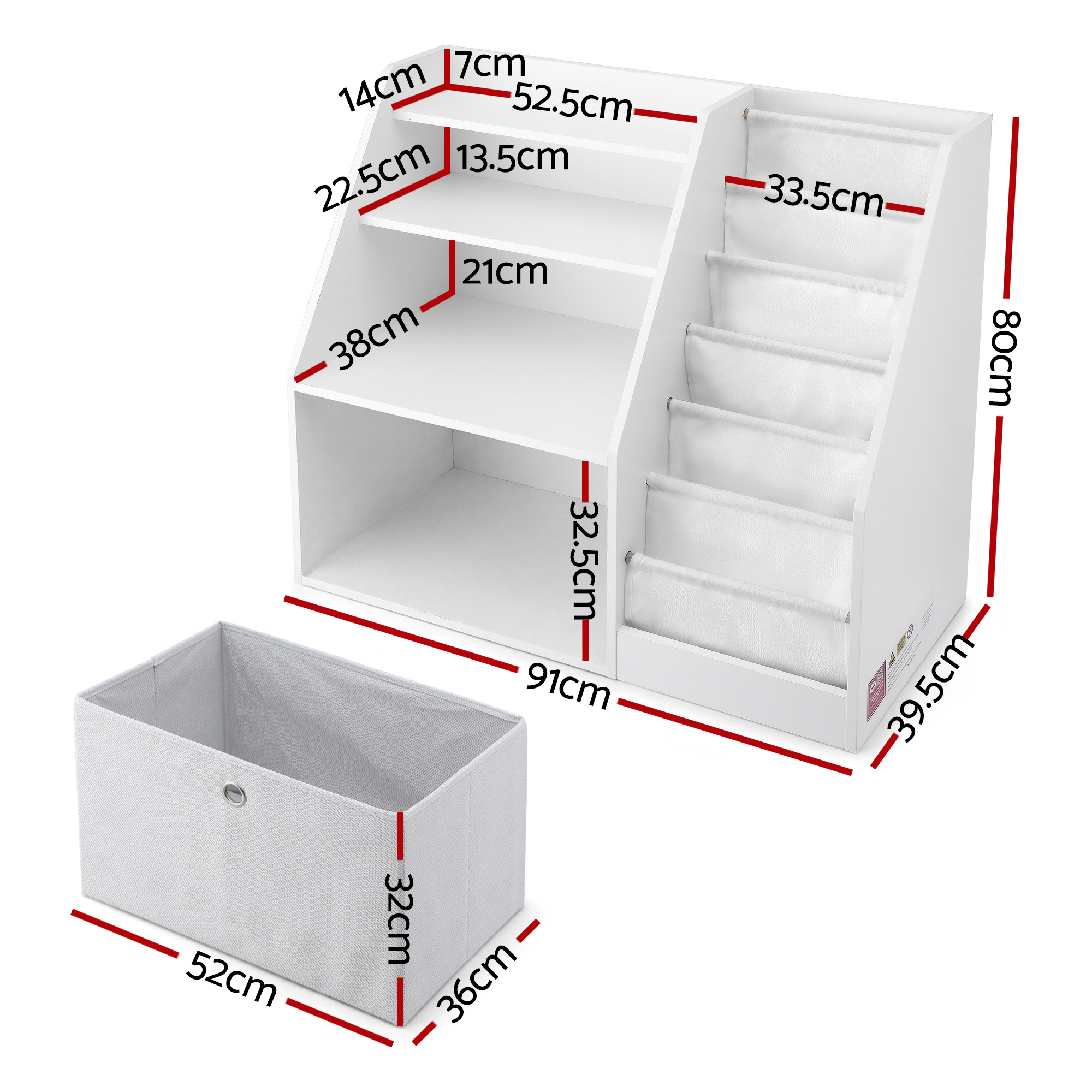 Keezi Kids Bookshelf and Storage Organizer with Sling Pouches view 3