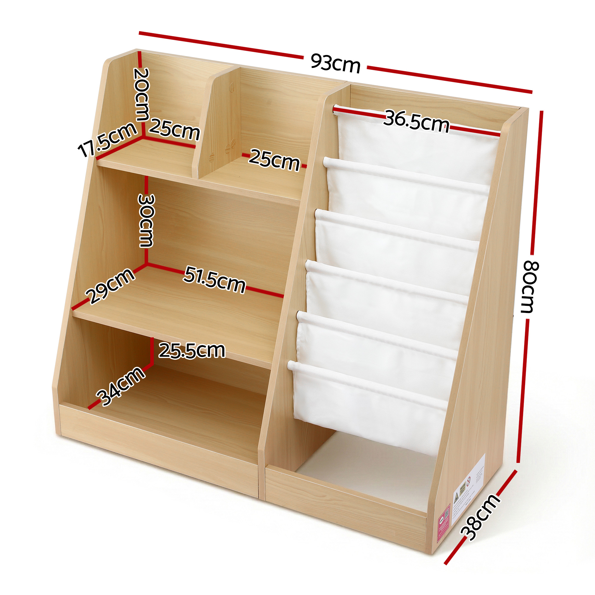 Keezi Kids Wood Bookcase with Storage Rack Shelves view 3