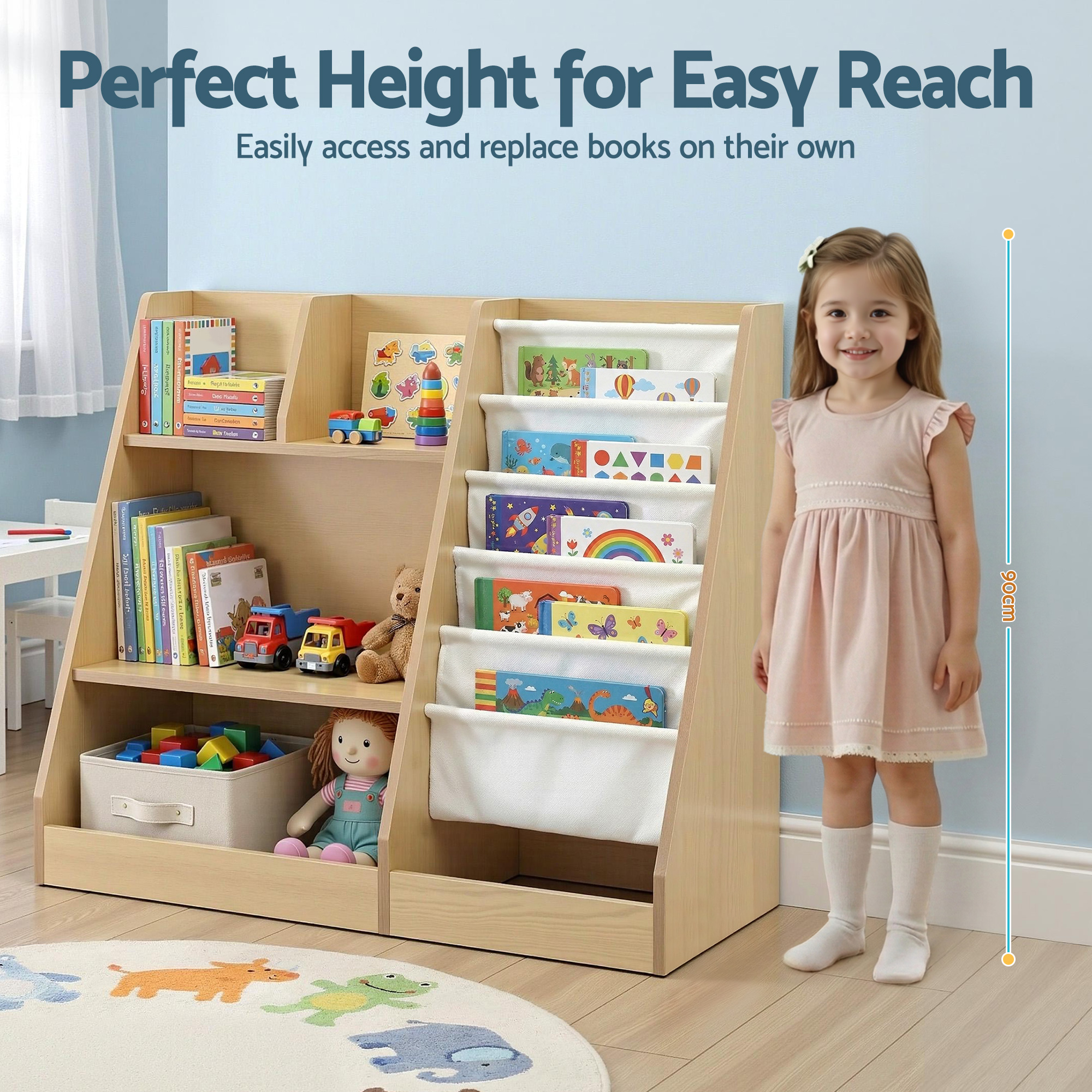 Keezi Kids Wood Bookcase with Storage Rack Shelves view 5