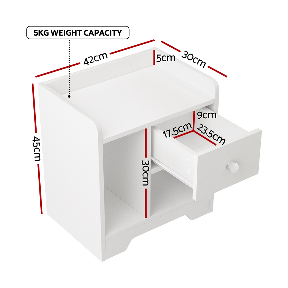 Artiss Bedside Table Nightstand with Open Shelf, White view 2