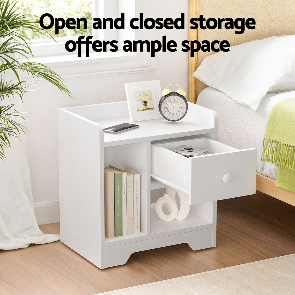 Artiss Bedside Table Nightstand with Open Shelf, White view 4