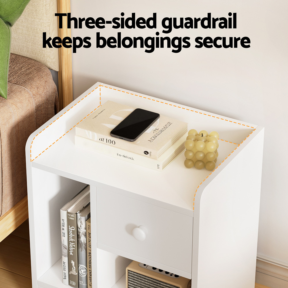 Artiss Bedside Table Nightstand with Open Shelf, White view 5
