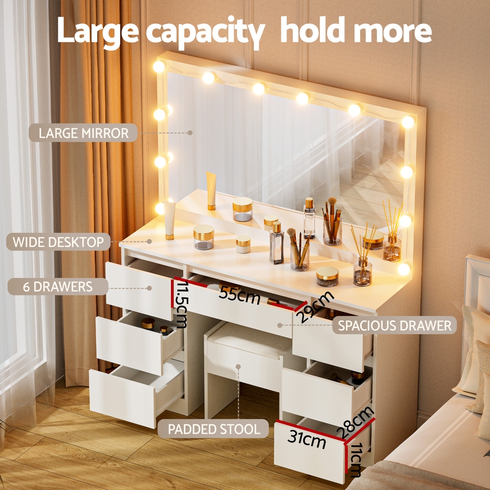 Artiss Dressing Table Vanity Set with Stool, 12 LED Bulbs view 5