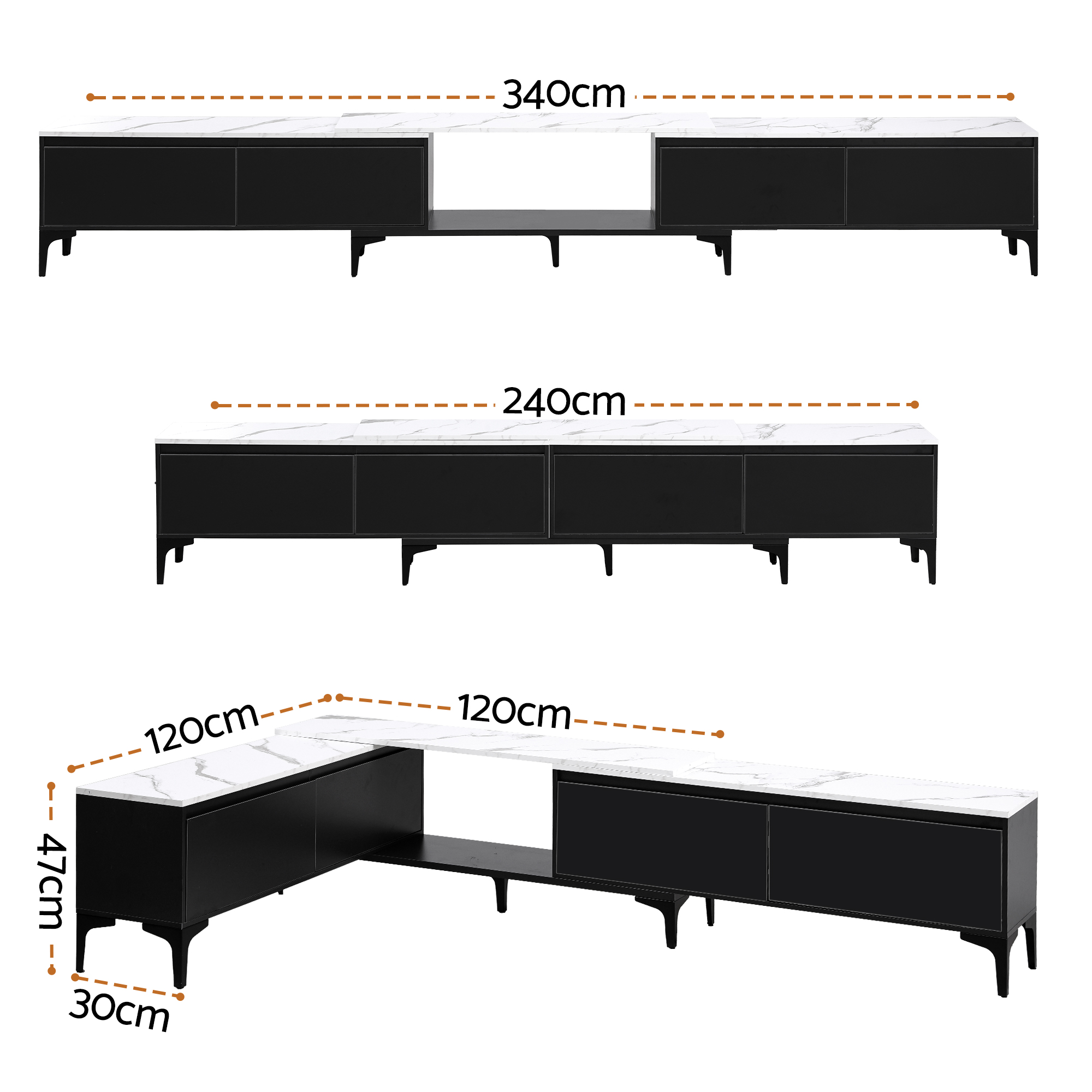 Artiss Extendable TV Cabinet Entertainment Unit 240 to 340cm view 3