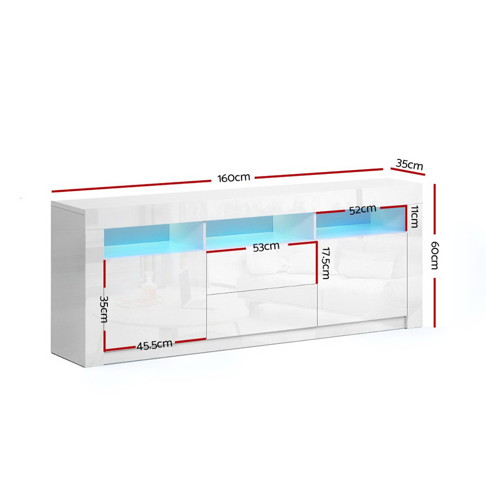 Artiss LED TV Cabinet Entertainment Unit 160cm White view 4