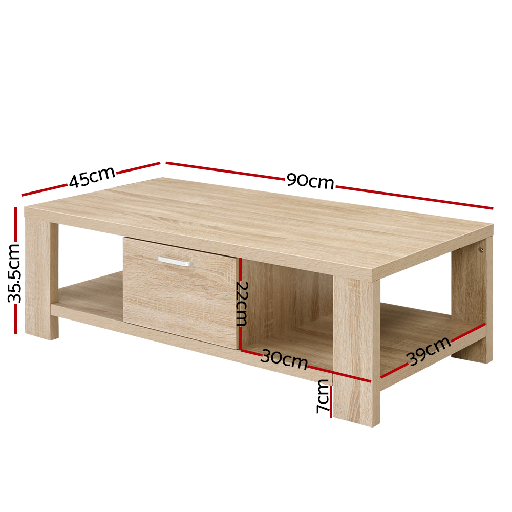 Artiss Maxi Coffee Table 1 Drawer Oak view 2