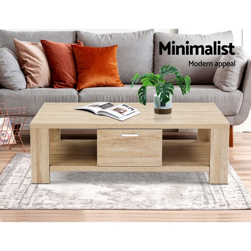 Artiss Maxi Coffee Table 1 Drawer Oak view 4